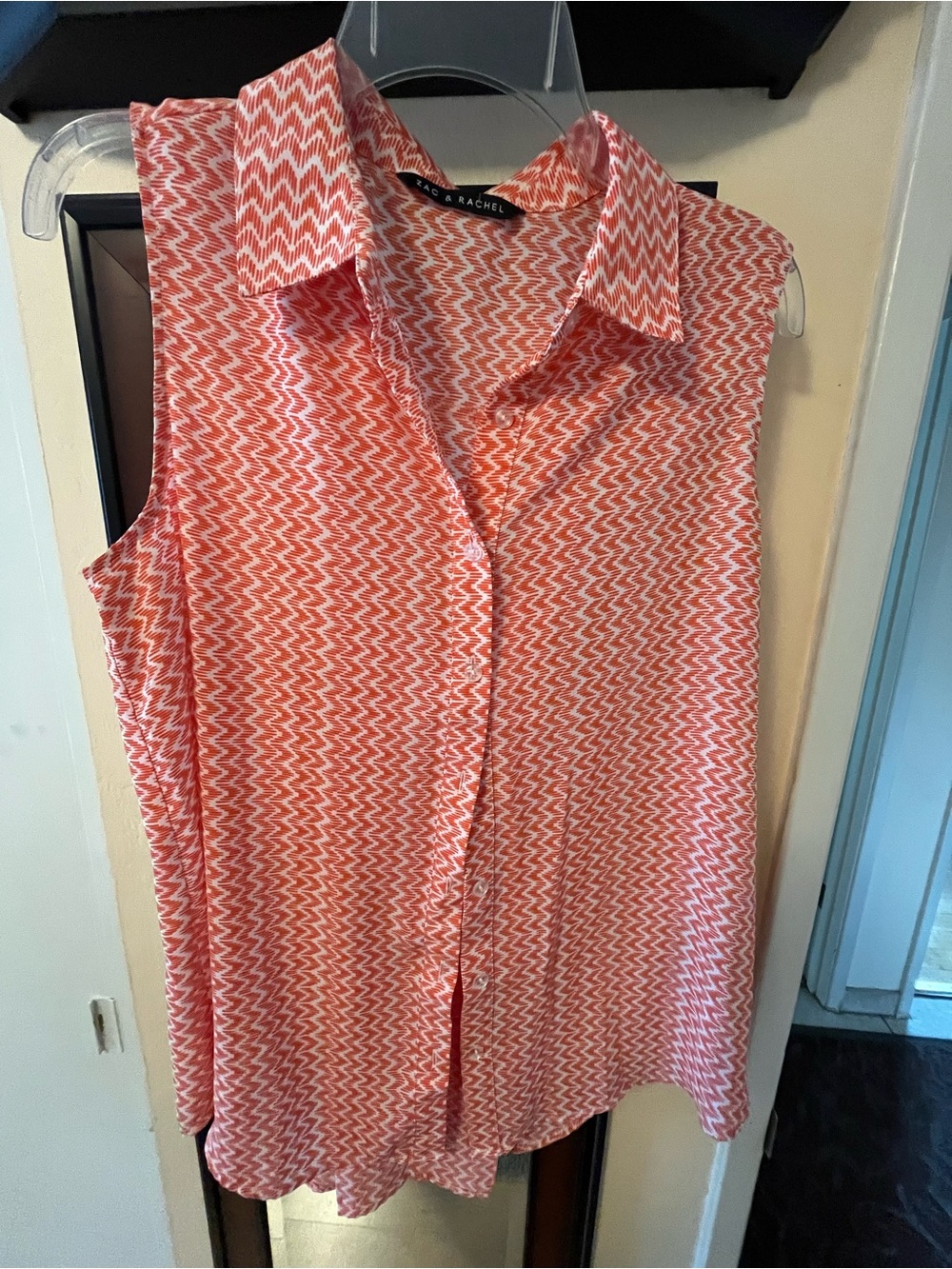 Zac & Rachel Coral and White Sleeveless Collared Blouse